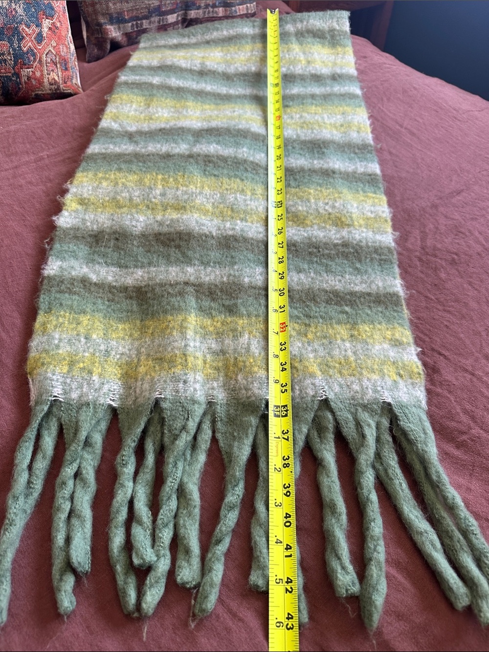 Cozy Green Mohair-Blend Fringe Scarf - Green - Picture 12 of 13